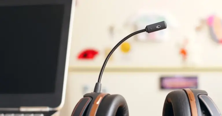 Customer service headset near laptop computer