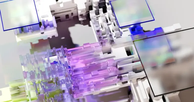 Artificial intelligence neural network visualization in blue